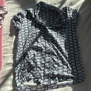 WORN LIGHTLY ROLLER RABBIT BLUE ELEPHANT PJAMAS POLO!!